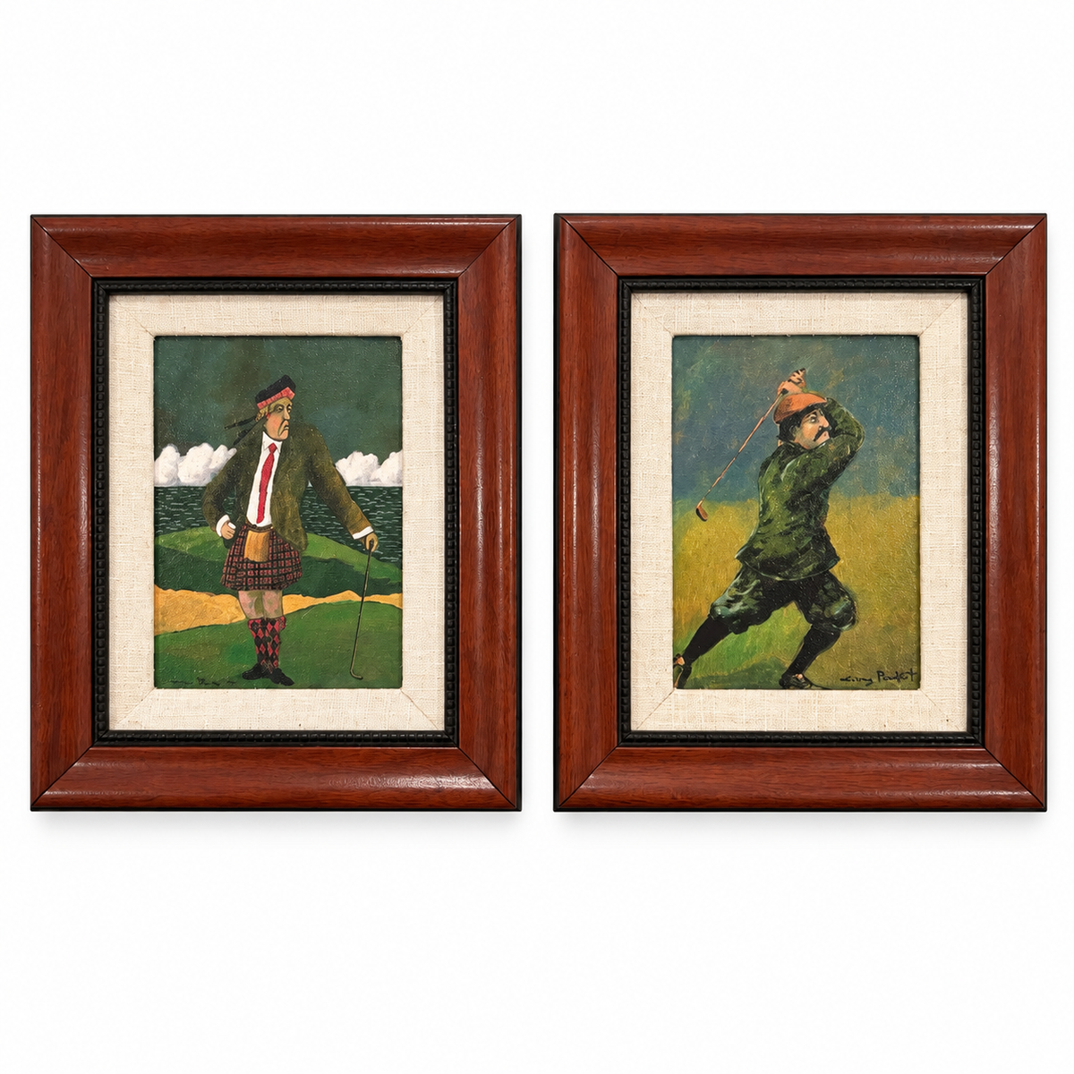 The Golfers, Vintage Framed Pair